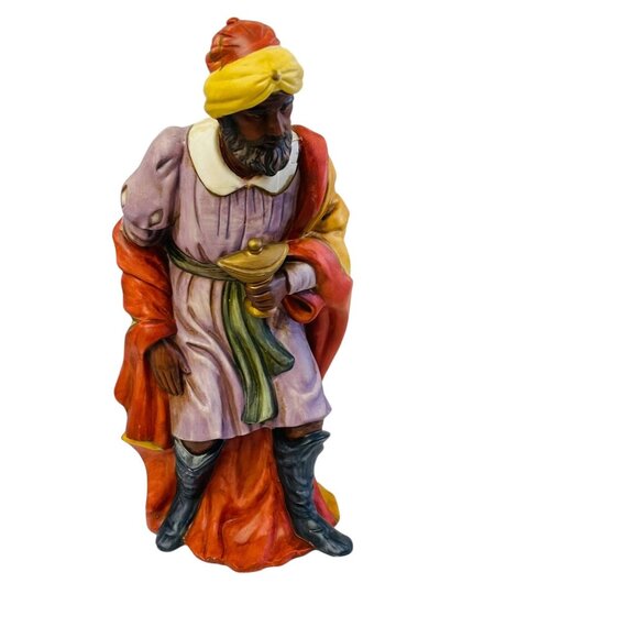 Hand-Painted Ceramic Wise Man Figurine Holding Incense Yellow Red Purple - Picture 1 of 16